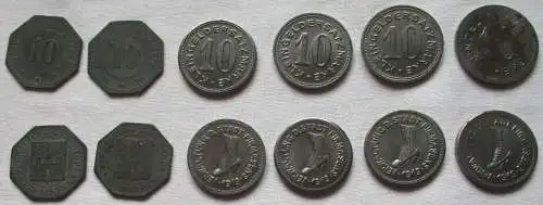 5 x 10 & 50 Pfennig Zink/Eisen Notgeld Münzen Stadt Pirmasens 1919 (132126)