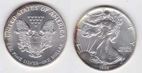 1 Dollar Silber Münze Silver Eagle USA 1989 1 Unze Feinsilber  (141793)