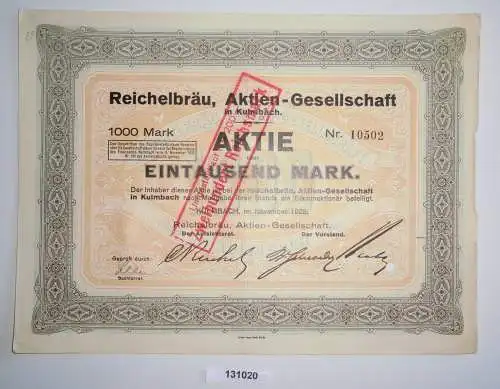 1000 Mark Aktie Reichelbräu AG Kulmbach November 1923 (131020)