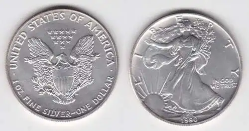 1 Dollar Silber Münze Silver Eagle USA 1990 1 Unze Feinsilber  (141367)