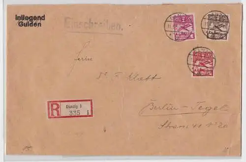 93921 seltener R-Brief Danzig 6.9.1923 Michel 202-204 nach Berlin