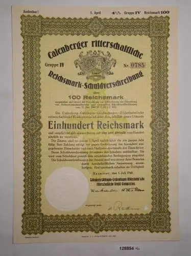 100 RM Schuldverschreibung Calenberger ritterschaftl. Kredit-Kommission (128854)