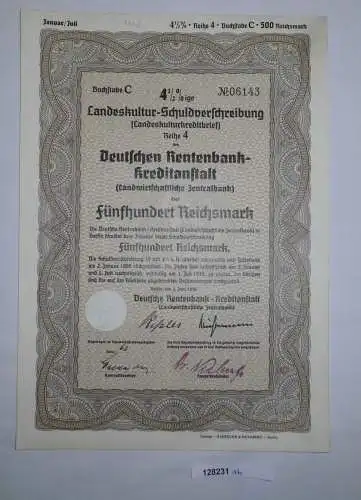 500 Reichsmark Landeskultur Schuldverschreibung Berlin 2.6.1939 (128231)