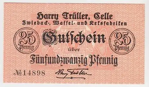 25 Pfennig Banknote Harry Trüller Zwieback- & Keksfabriken Celle 1918 (105427)