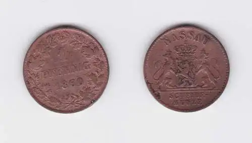 1 Pfennig Kupfer Münze Nassau 1860 (119325)