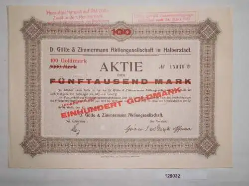 5000 Mark Aktie D. Götte & Zimmermann AG Halberstadt 12. Juni 1923 (129032)