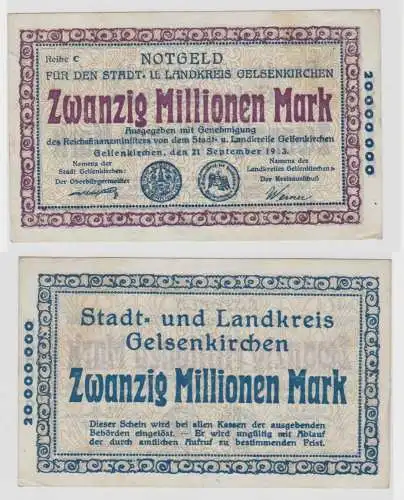 Banknote 20 Millionen Mark Stadt- und Landkreis Gelsenkirchen 21.9.1923 (136243)