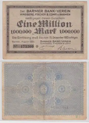 1 Million Mark Banknote Barmer Bankverein Hinberg, Fischer & Comp..1923 (136099)
