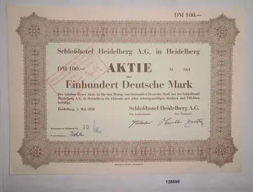 100 Deutsche Mark Aktie Schloßhotel Heidelberg AG 3. Mai 1950 (128695)