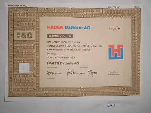 50 Mark Aktie Hagen Batterie AG Soest November 1983 (127720)