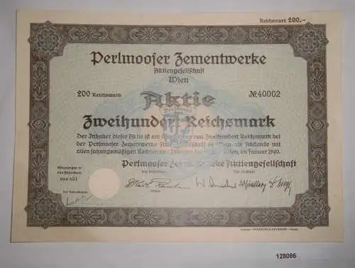 200 RM Aktie Perlmooser Zementwerke Wien Januar 1940 (128086)