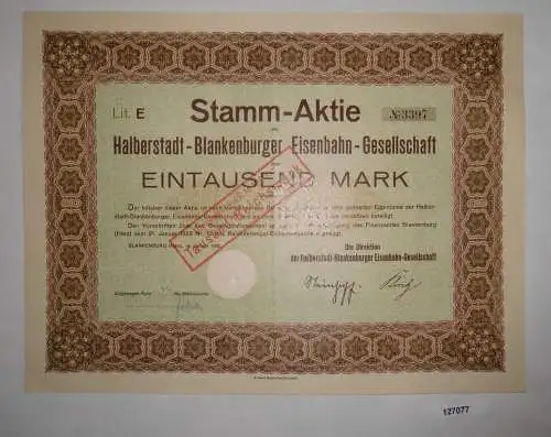 1000 Mark Aktie Halberstadt-Blankenburger Eisenbahn-Gesellschaft 1922 (127077)
