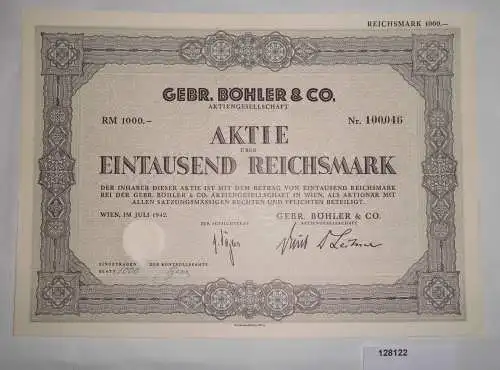 1000 RM Aktie Gebr. Böhler & Co. AG Wien Oktober 1939 (128122)
