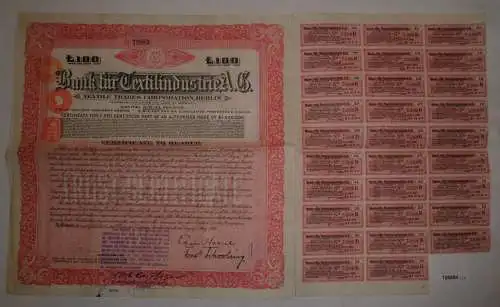 100 Pfund Aktie Bank für Textilindustrie AG Berlin 3. Mai 1926 (126884)