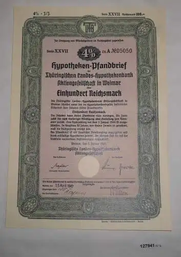 100 RM Pfandbrief Thüringische Landes-Hypothekenbank Weimar 2.Jan. 1942 (127941)