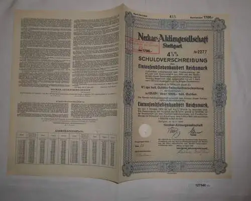 1700 RM Schuldverschreibung Neckar AG Stuttgart April 1935 (127540)