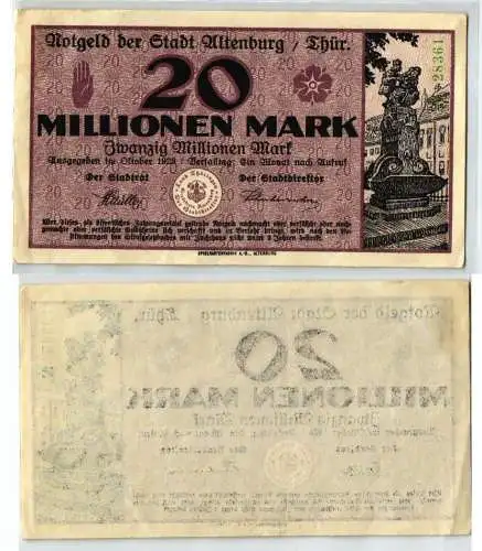 Banknote 20 Millionen Mark Notgeld der Stadt Altenburg Oktober 1923 (123527)