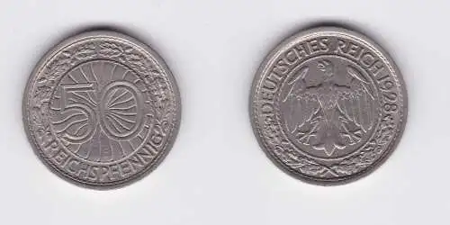 50 Pfennig Nickel Münze Weimarer Republik 1928 E (119740)