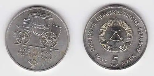 DDR Gedenk Münze 5 Mark 500 Jahre Postwesen 1990 vorzüglich (140820)