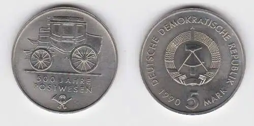 DDR Gedenk Münze 5 Mark 500 Jahre Postwesen 1990 vorzüglich (140517)