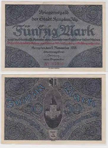 50 Mark Banknoten Kriegsnotgeld Stadt Kempten 02.11.1918 (112992)