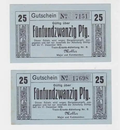 2 x 25 Pfennig Banknoten Coblenz Train Ersatz Abteilung Nr.8 (130153)