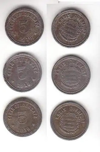 3 x 5 Pfennig Eisen Münzen Notgeld Stadt Querfurt 1918 (113213)