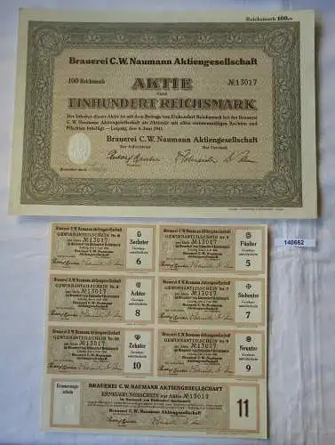 100 Reichsmark Aktie Brauerei C.W. Naumann AG Leipzig 6.Juni 1941 (140662)