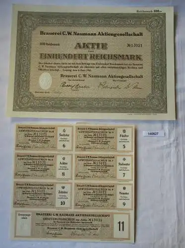 100 Reichsmark Aktie Brauerei C.W. Naumann AG Leipzig 6.Juni 1941 (140627)