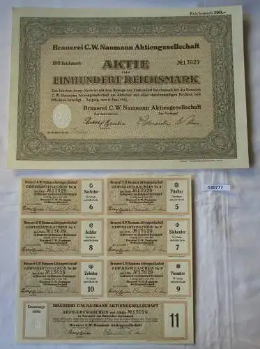 100 Reichsmark Aktie Brauerei C.W. Naumann AG Leipzig 6.Juni 1941 (140777)