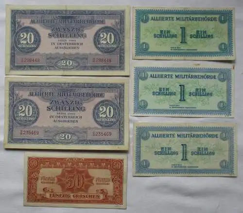 6 seltene Banknoten alliierte Militärbehörde Österreich 1944 (125452)