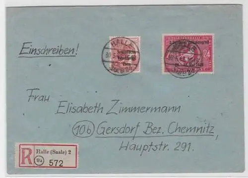20226 seltener R-Brief SBZ allgemeine Ausgabe Michel 195, 233 Halle 30.5.1949