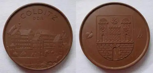 DDR Porzellan Medaille Wappen Colditz Böttger Steinzeug Meissen (124197)