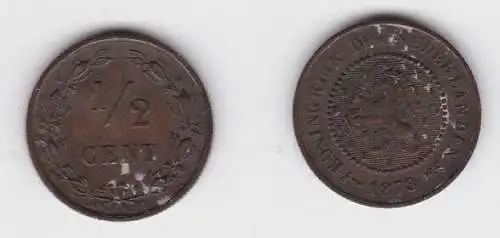 1/2 Cents Kupfer Münze Niederlande 1878 ss (130782