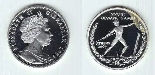 1 Crown Silber Münze Gibraltar Olympiade Athen 2004 Ringen PP (144136)