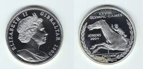 1 Crown Silber Münze Gibraltar Olympiade Athen 2004 Reiter PP (141040)