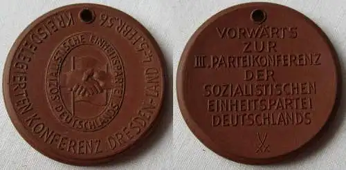DDR Porzellan Medaille Dresden Land SED Kreisdel.Konferenz 1956 (149141)
