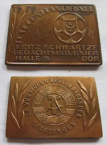 DDR Plakette Hallenhandball Fritz Schwartze Gedächtnisturnier Halle 1977(141675)