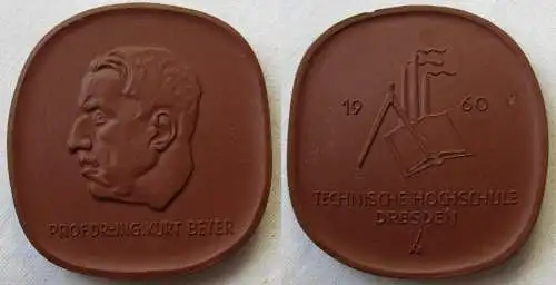 DDR Porzellan Medaille Prof. Kurt Beyer Techn. Hochschule Dresden 1960 (149240)