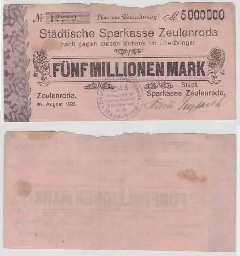 5 Millionen Mark Banknote städtische Sparkasse Zeulenroda 20.08.1923 (145695)