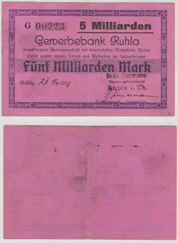 5 Milliarden Mark Banknote Gewerbebank Ruhla 31.10.1923 (146759)