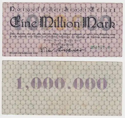 1 Million Mark Banknote Inflation Stadt Erfurt 14.08.1923 (156857)
