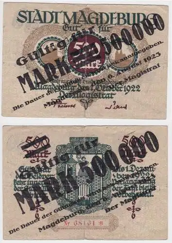 500000 Mark Banknote Stadt Magdeburg 1923 auf 500 Mark 1.10.1922 (156734)