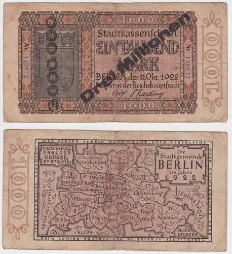 3 Millionen Mark Banknote Berlin 1923 Überdruckausgabe auf 1000 Mark (157111)