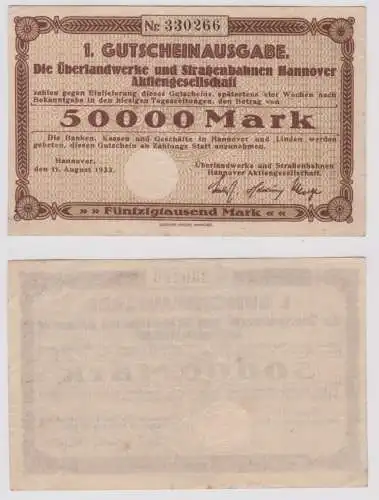 50000 Mark Banknote Überlandwerke & Straßenbahnen Hannover 1923 (157113)