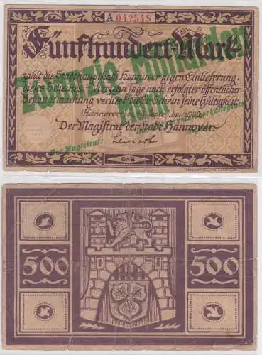 20 Milliarden Mark Banknote Stadt Hannover 1923 auf 500 Mark 14.9.1922 (157080)