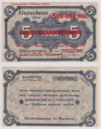 500000 Mark Banknote niedrsächs.Handelskammern Hannover 8.8.1923 (156535)