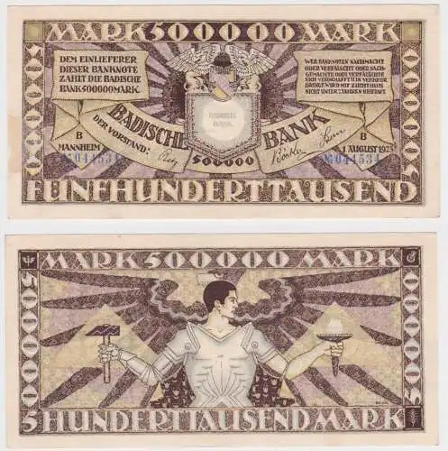 500000 Mark Banknote Badische Bank Mannheim 1.08.1923 (156549)