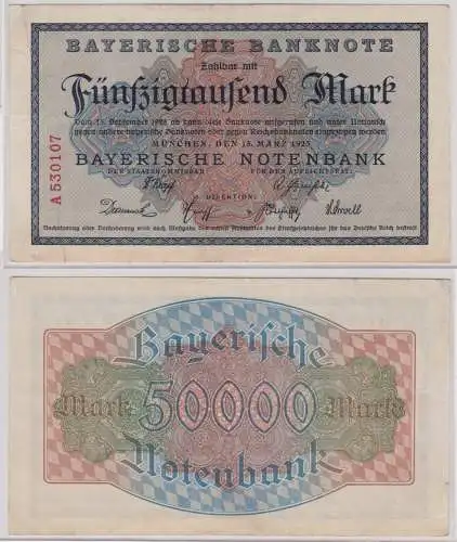 50000 Mark Banknote Bayerische Notenbank München 15.03.1923 (156485)