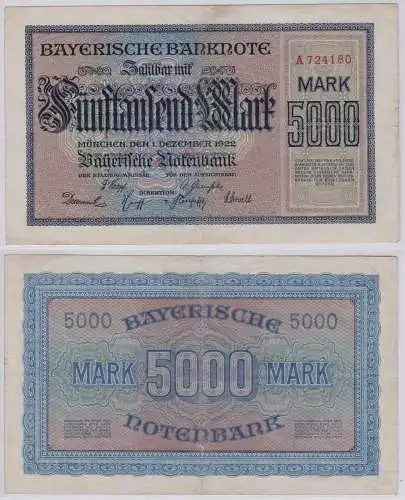 5000 Mark Banknote Bayerische Notenbank München 1922 Ro. PS925 (156641)